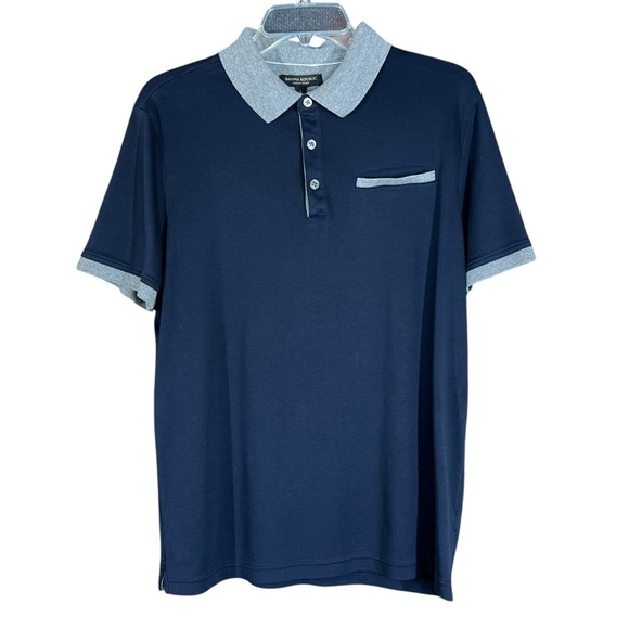 Banana Republic Other - Banana Republic Luxury Touch Blue With Gray Trim Polo Shirt Men's Size Large